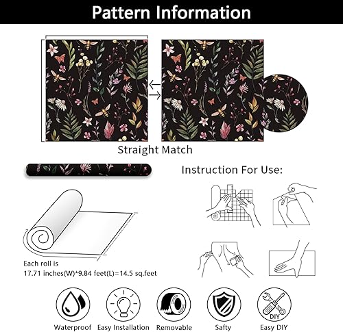 Miniatura 7 de Papel tapiz bohemio de acuarela para despegar y pegar, papel de contacto para plantas, flores, mariposas, abejas, extraíble, impermeable,