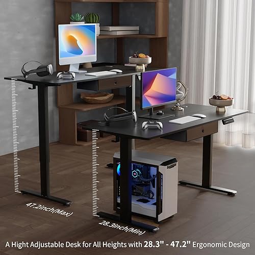 Miniatura 3 de LEVAGEDAMAI Escritorio de pie ajustable en altura con cajones, escritorio de pie para sentarse, escritorio ergonómico para computadora de 55