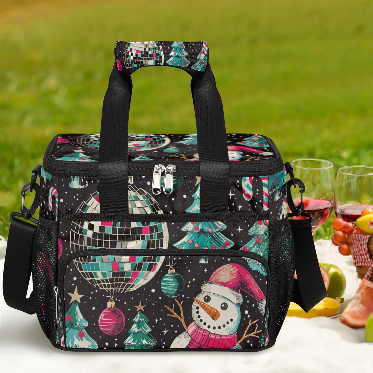 Dancing Snowman Insulated Picnic Backpack Lunch Box for Women Men Picnic Basket Tote Lunch Bag Picnic Bag Portable Lunch Bags for Picnic, Beach, Work, Trip,Office, Camp