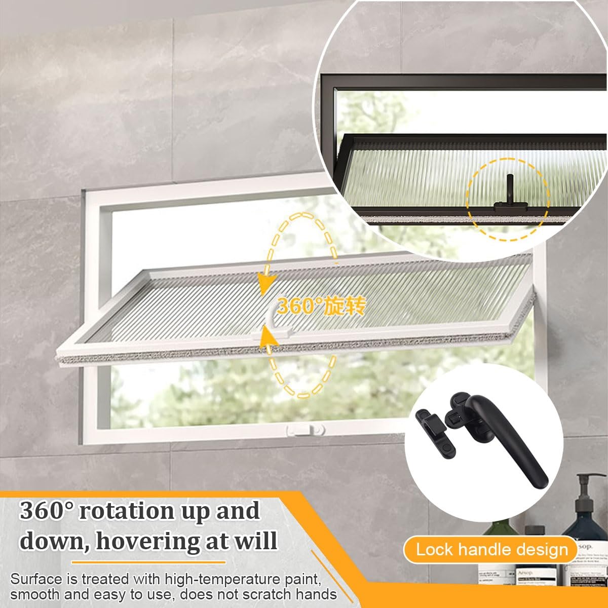 Ventana de vidrio templado giratoria de 360°, ventana de servicio corrediza vertical de aluminio con manija y cerradura, ventana de ventilación metálica empotrada para baño y cocina(White,WxH 60x30cm/