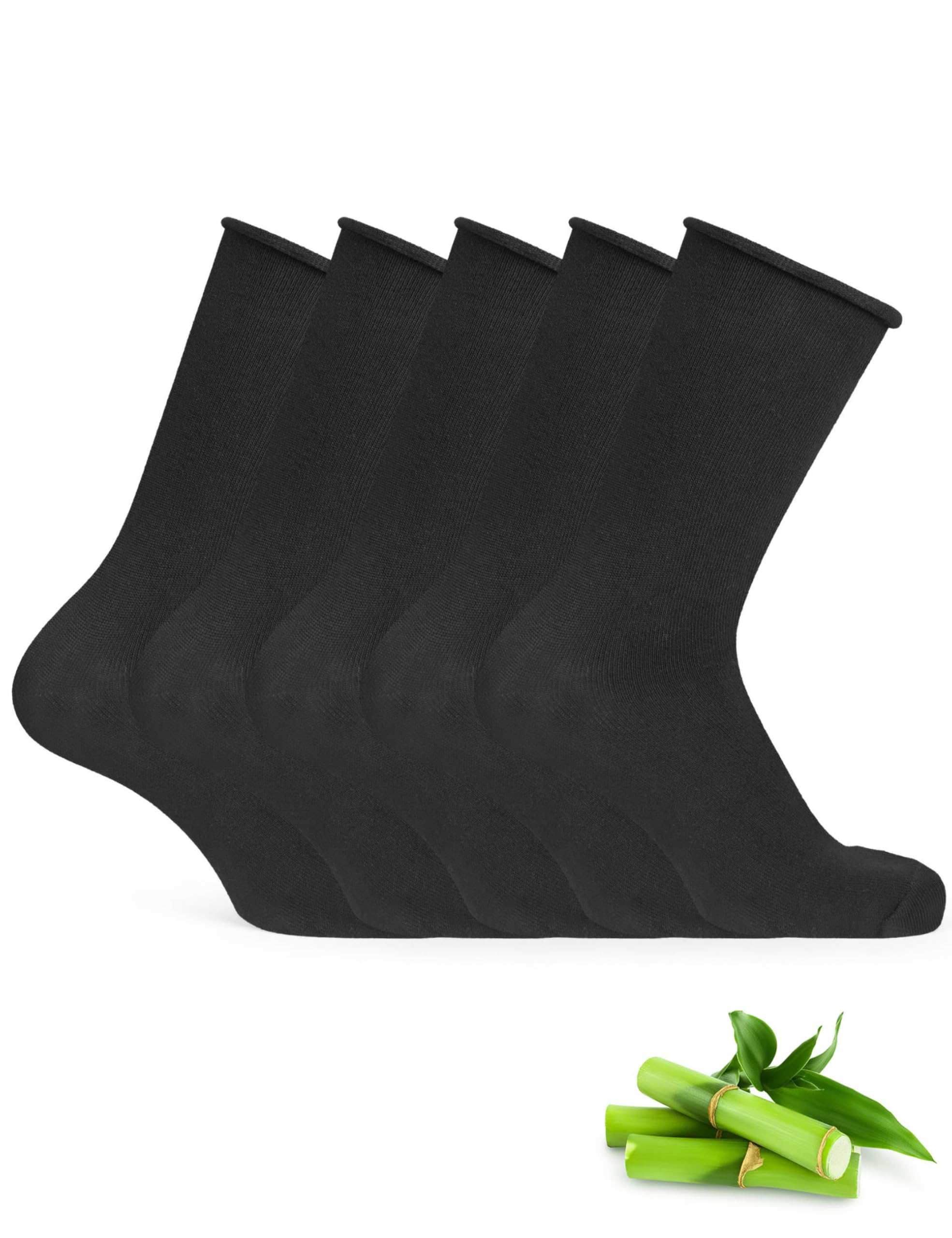 Basic Treasure 5 Paires Chaussettes Bambou Femme, Noir, sans Élastique