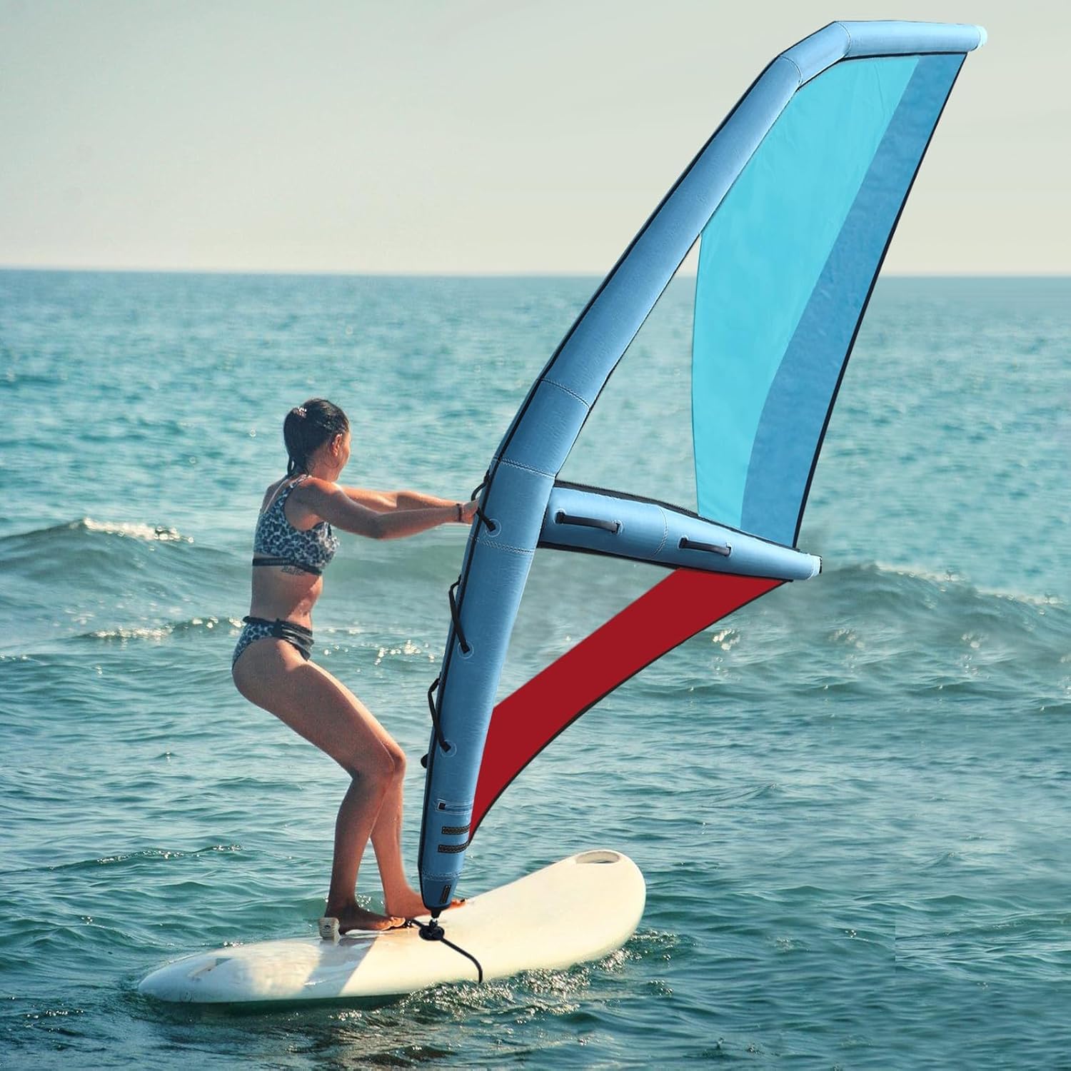 Aufblasbarer Surfflügel Handheld Windsurfing Segel mit 360° drehbarer Basis und Luftpumpe für Wing Board Surfen und Wasseraktivitäten
