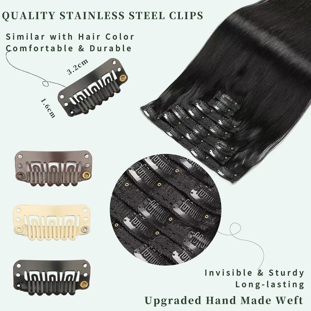Clip in extensions echthaar Echthaar extensions clip Natürliches Schwarz 7pcs 40cm 120g Voluminöse nahtlose Echthaar Clip-In für Frauen