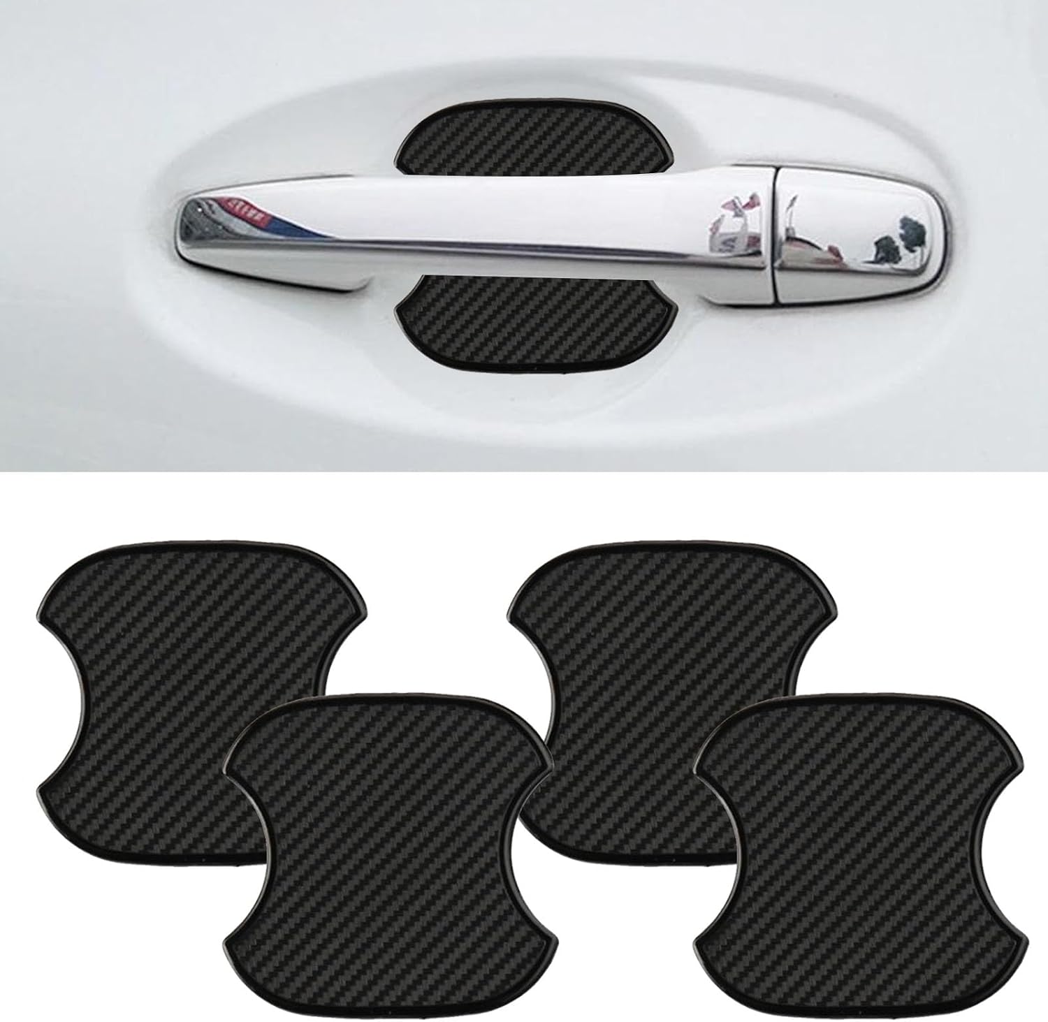 4PCS 3D TPU Carbon Fiber Look Car Door Handle Cup Scratch Protector, Automotive Door Bowl Sticker Paint Protective Film Cover, Accessories Universal for Most Cars (Medium)