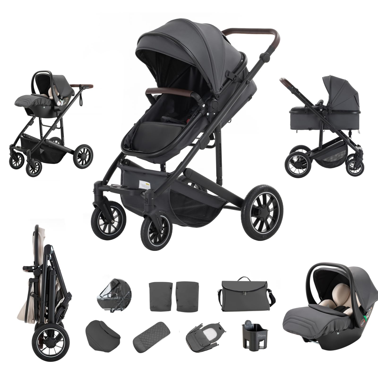 Zkiprm 3-in-1-Kinderwagen Faltbarer Kinderwagen mit Sitz höhenverstellbarer Lenker Baby Wagen für 0 bis 4 Jahren