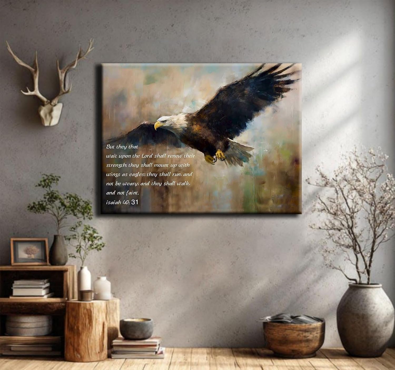 RJETZMU 2 Pcs Bible Verse Eagle Canvas Wall Art, Inspirational Christian Scripture Print, Gallery Wrapped Wall Decor for Prayer Room, Church, Office, 12x16 Inch, Ready to Hang