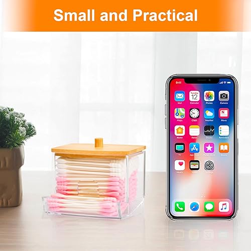 Miniatura 7 de Soporte para hisopos de algodón, dispensador de hisopos de algodón con tapas de bambú, soporte Qtips, juego de baño, recipientes de baño, tarros de