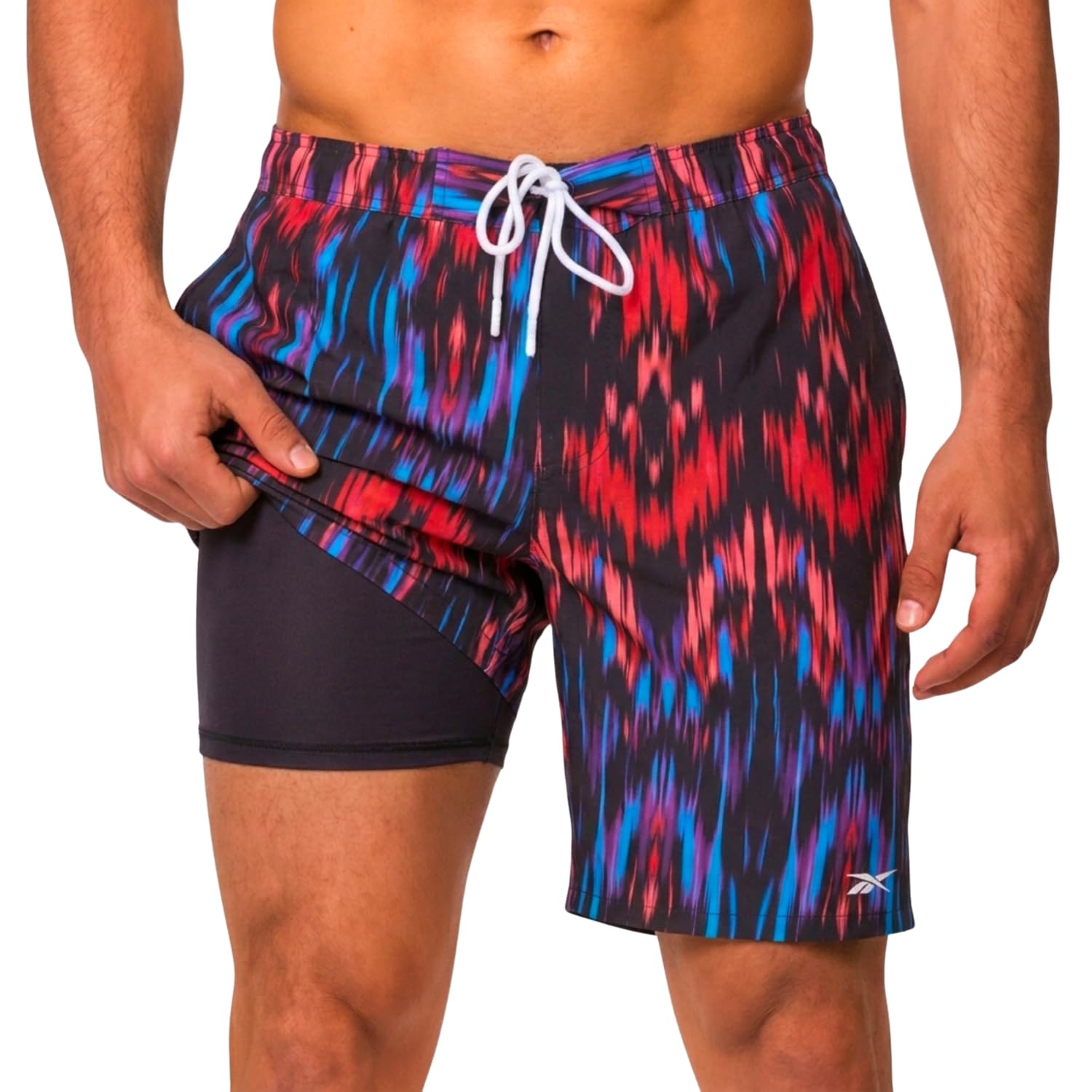 reebok men's 9" swim trunks, compression liner boardshorts, bathing suit