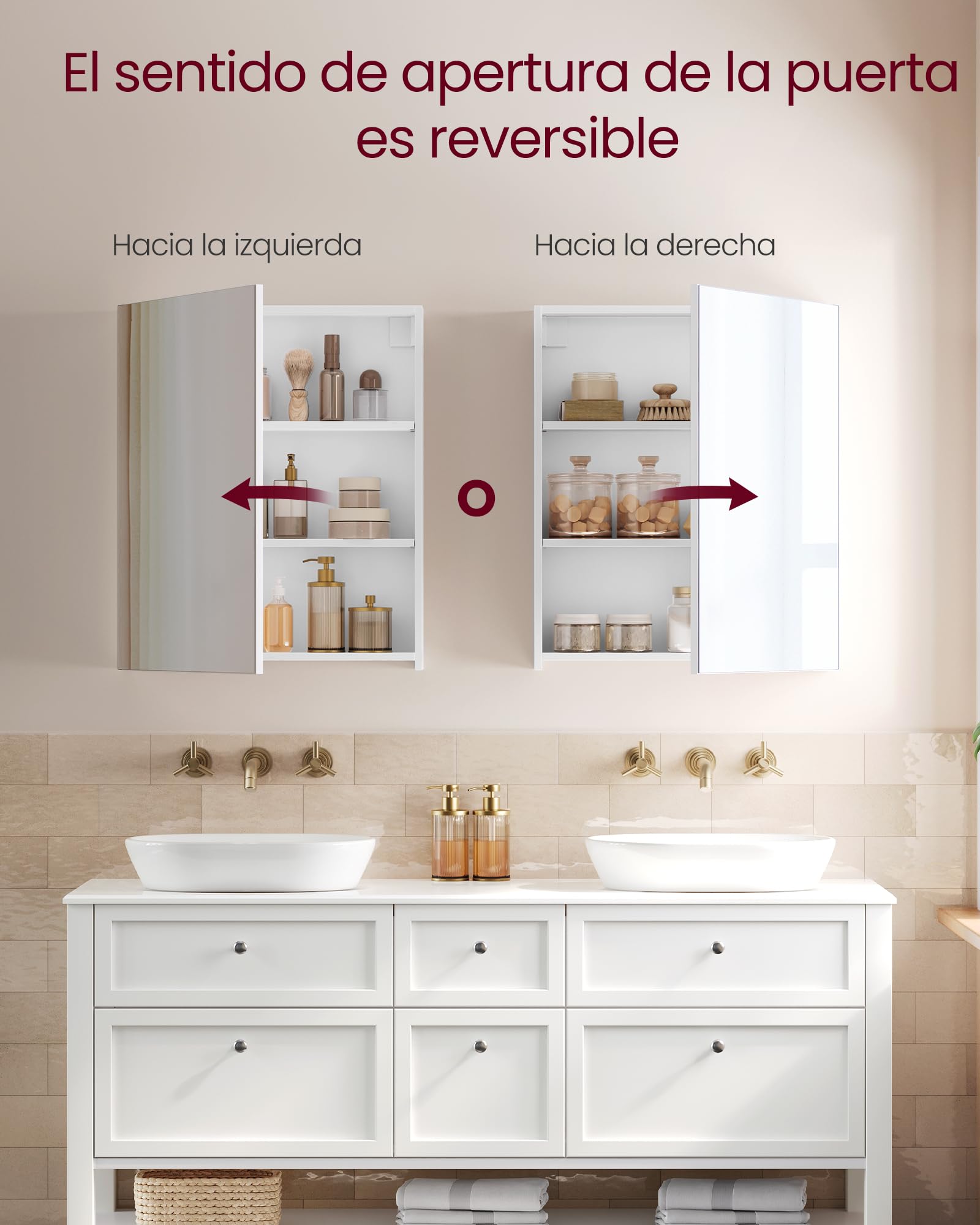 VASAGLE Kailyn Colección - Armario de Pared para Baño, 1 Puerta con Espejo, Estilo Moderno, 13 x 50 x 60 cm, Blanco BBK012WB01