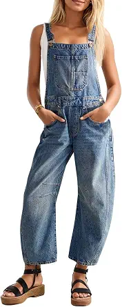 Women's Denim Bib Overalls with Adjustable Straps and Wide Legs