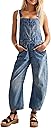 Ladyful Women's Denim Overall Casual Straight Wide Leg Bib Jeans Overall Adjustable Straps Denim Romper Stretch Jumpsuits