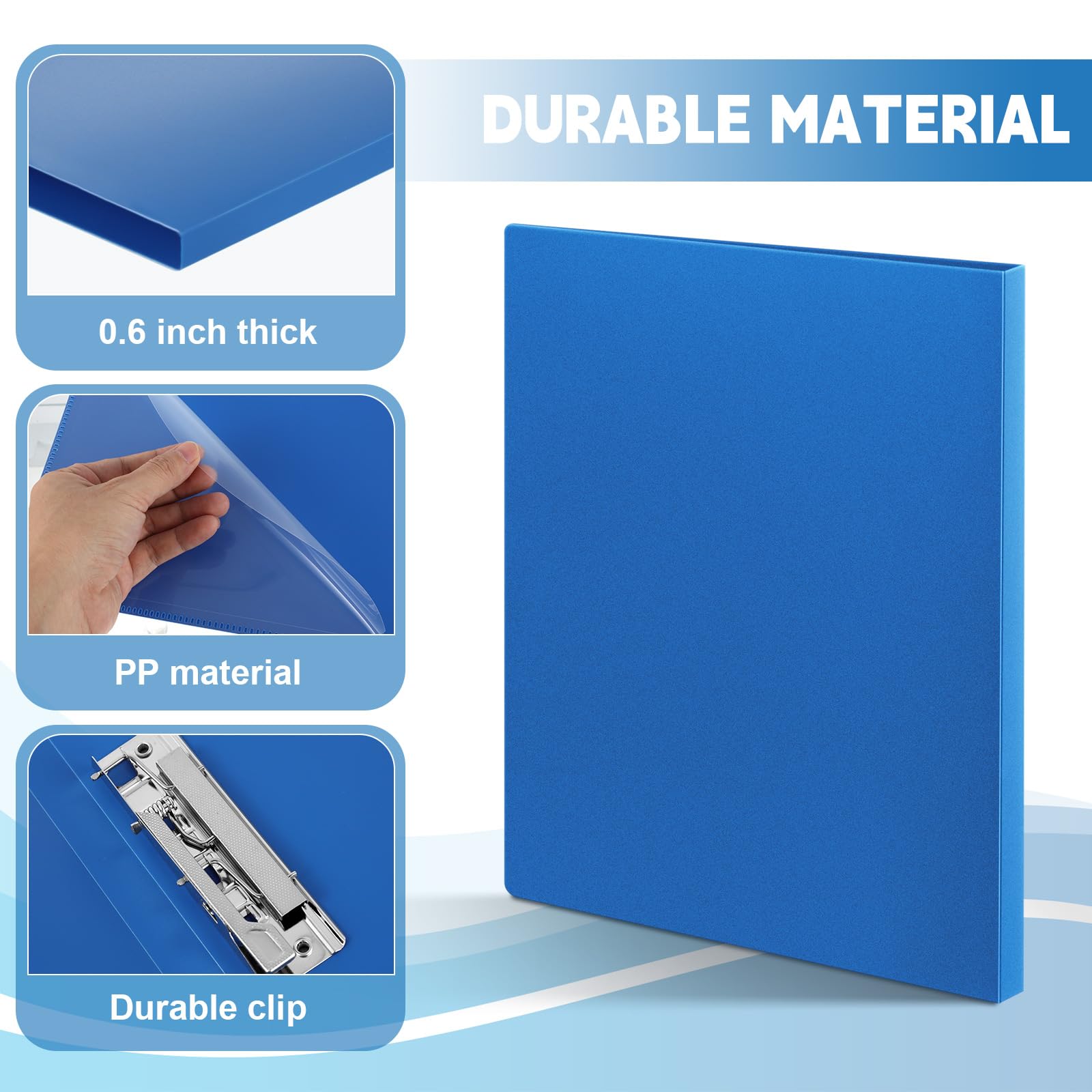 Teling Lot de 12 classeurs sans perforation de 21,6 x 27,9 cm avec clip en métal et couvertures en polyéthylène, classeur sans anneau pouvant contenir 100 pages au format lettre, classeur flexible