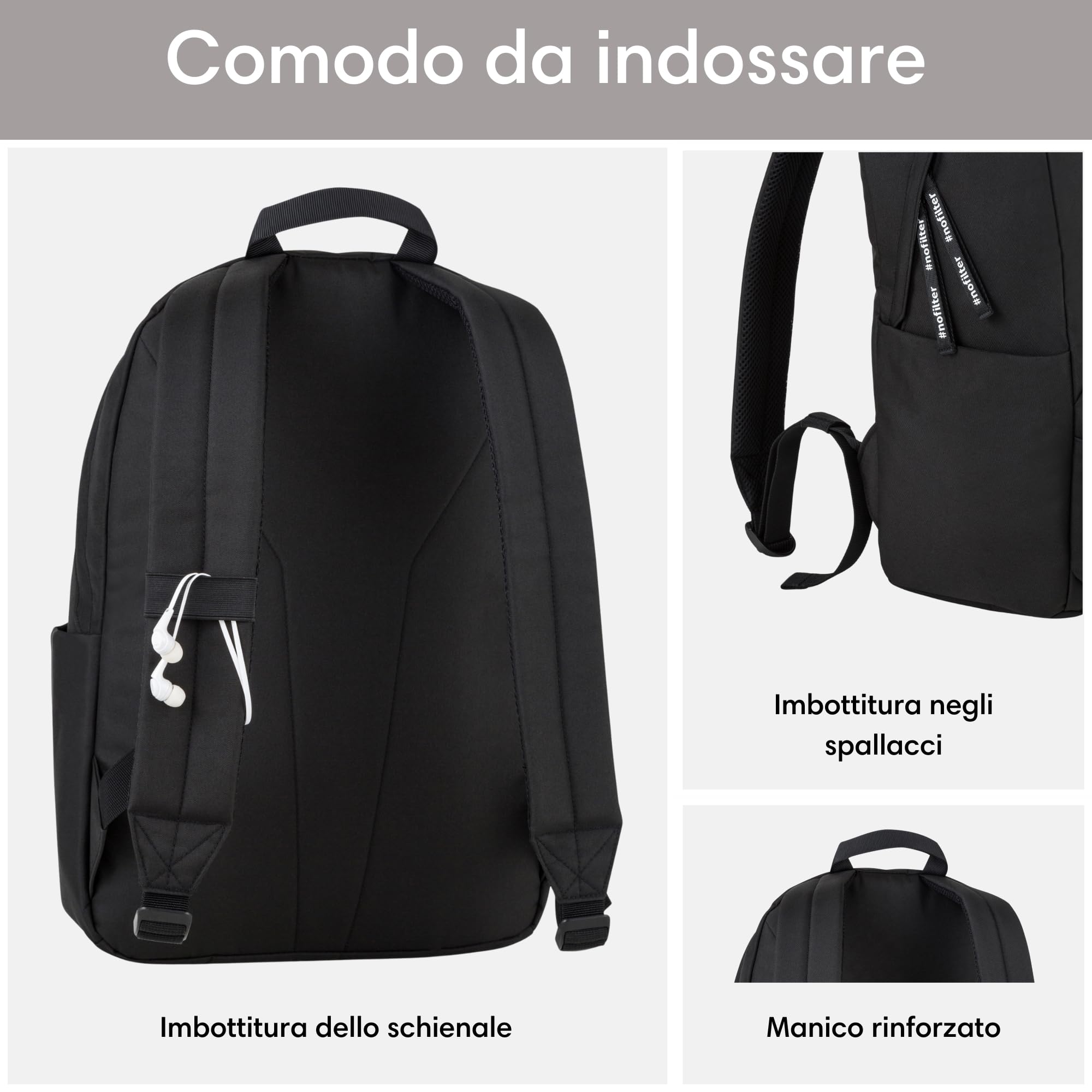 LARKSON Zaino Scuola Nero - No 3 - Zaini Ragazza & Ragazzo Per Scuola Media Superiore, Università - Backpack Piccolo Porta Pc 16 Pollici - 15L - Idrorepellente