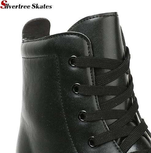 Miniatura 5 de Patines de piel sintética para mujer, con parte superior alta y bolsa de transporte, patines brillantes de cuatro ruedas