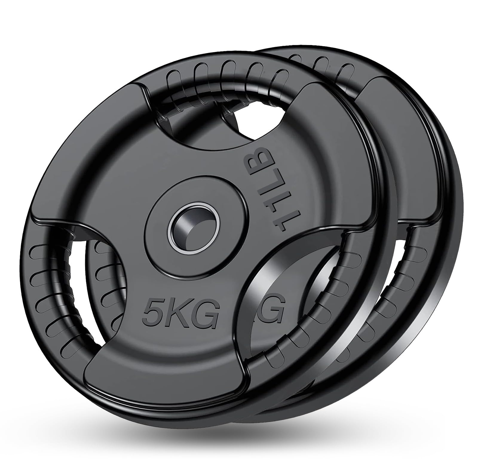 FK Sports Standard Weight Plates - Cast Iron Weight Plates with Rubber finish, 1 inch opening, 2.5kg, 5kg, 10kg, 15kg, 20kg, 25kg Tri Grip Barbell Weights, Gym Equipment, Sold in Pair (2 X 5KG)