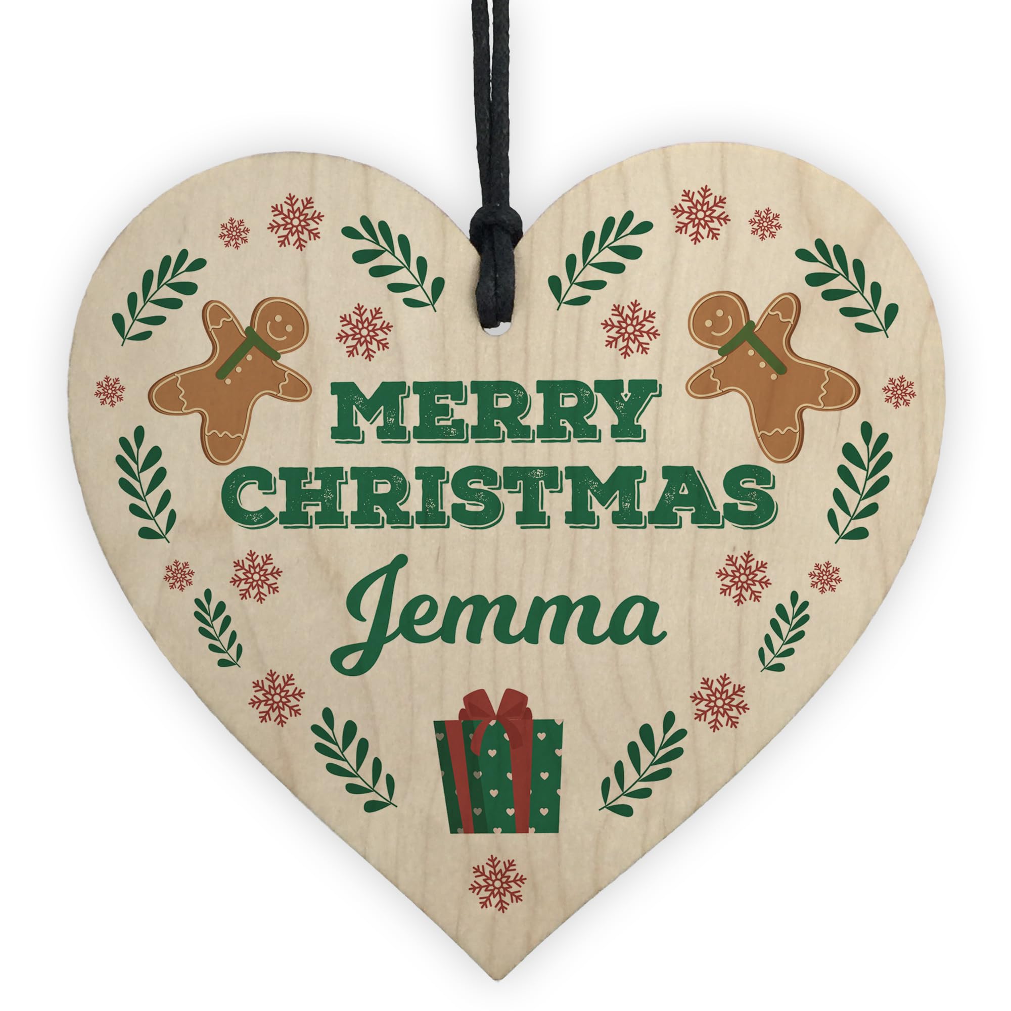 Red Ocean Merry Christmas Personalised Friends Family Colleagues Gift Wooden Heart Decoration, Secret Santa Gifts For Colleagues Friends, Personalised Gift Tag For Son Daughter Mum Dad (Design 6)