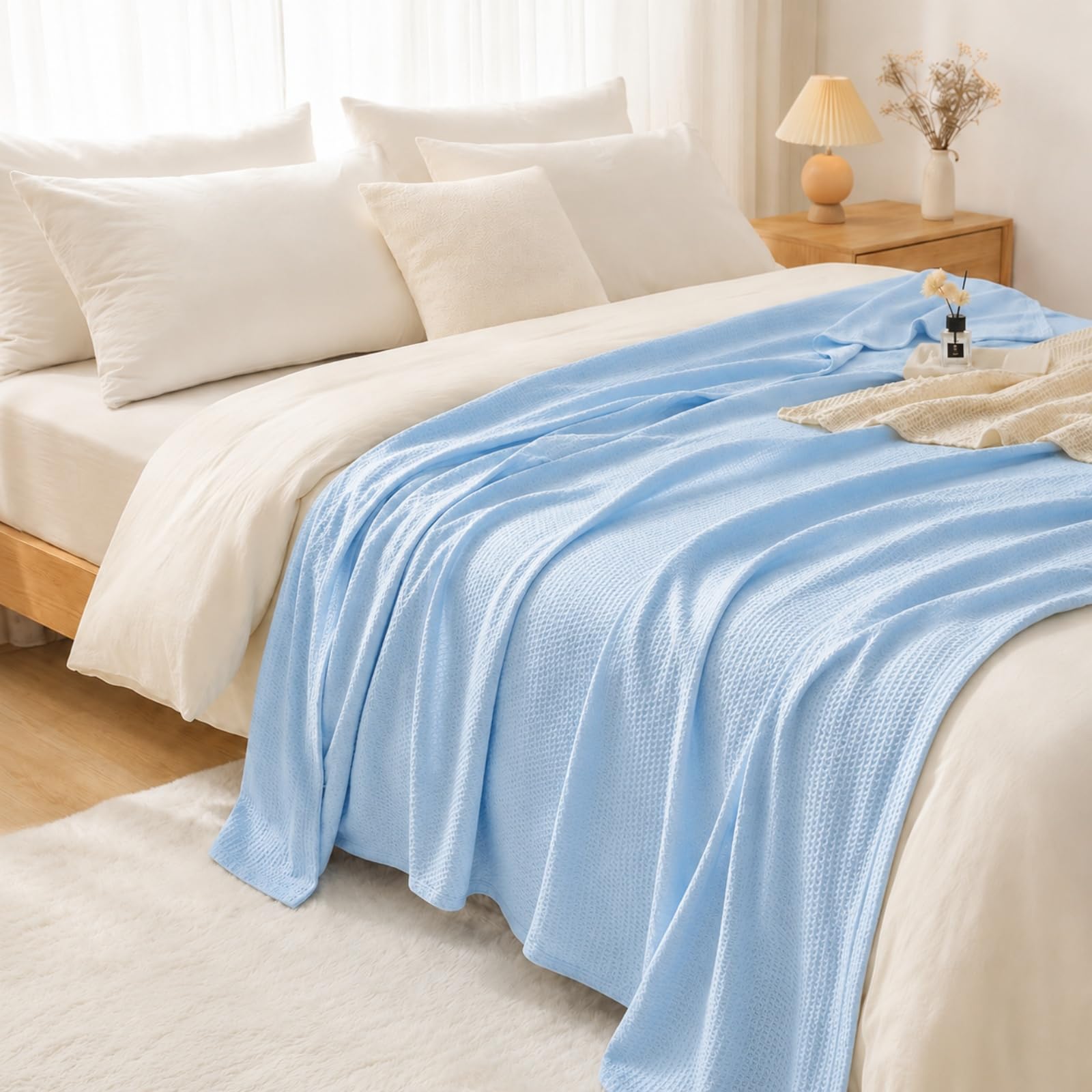 Odot Couverture Rafraîchissante Été Nuit Sueurs (180x200cm,G627 Bleu) | Couvertures Fraîcheur Double Face Légère, Idéal pour Lit Simple Double King Size, Plaid Frais Anti-Transpiration