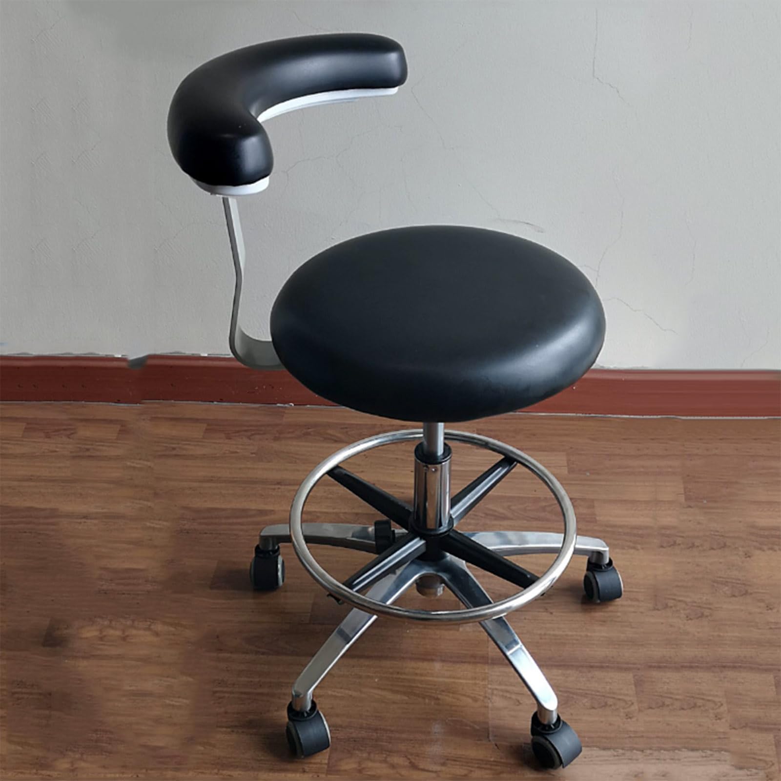 Tabouret Assistant Dentaire Professionnel Accoudoir Rotatif 360° Selle Cuir PU Réglable Hauteur Chaise Dentiste Confortable