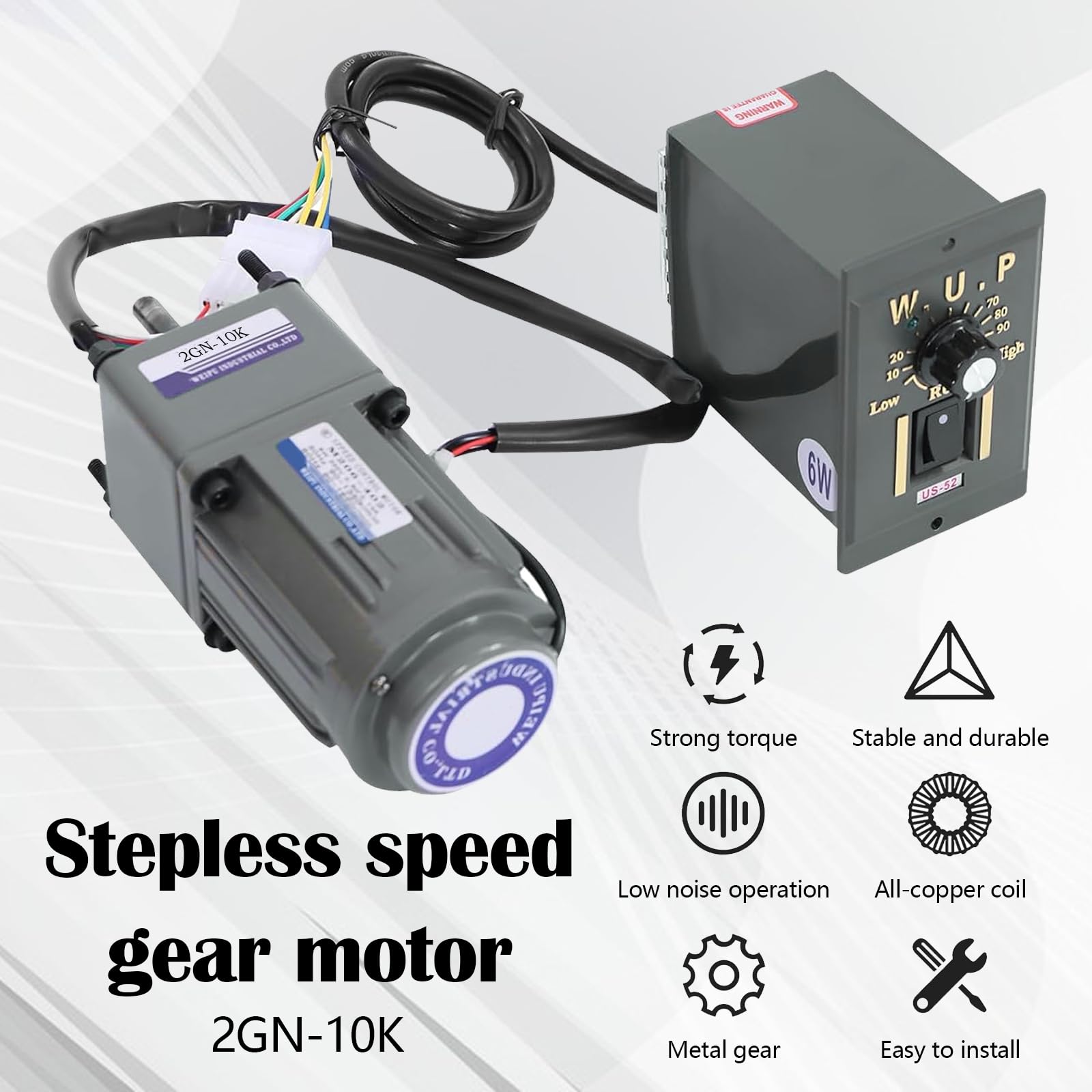 Moteur à Engrenages Électrique, Moteur à Courant Alternatif 6W 220V 0-135 Tr/Min (10k), 8 Nm, Régulateur De Vitesse Réglable En Continu Fonctionnement RéVersible Avant Et Arrière