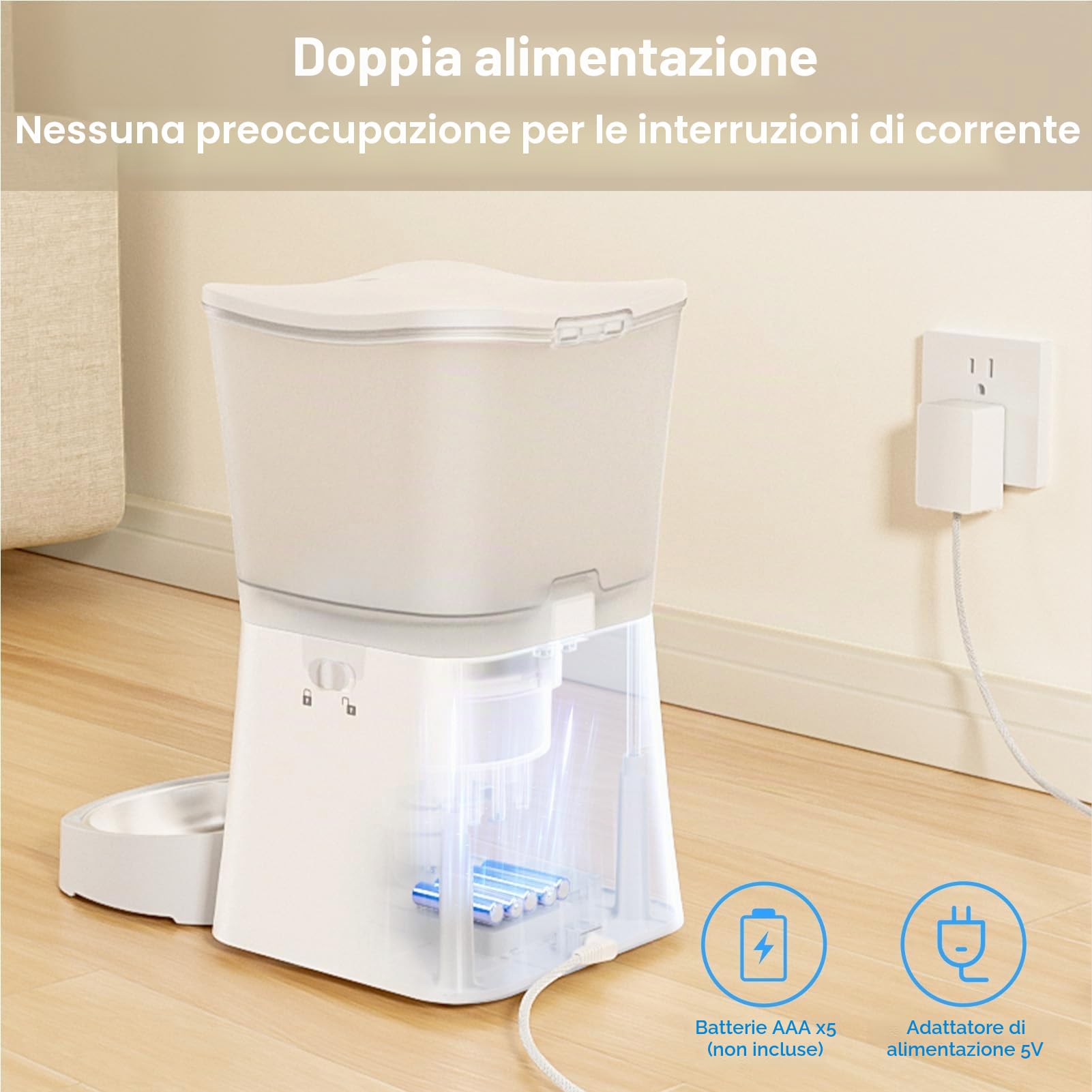 Distributore Automatico Cibo Gatti, 3L con Timer, Registrazione 10s Vocale Mangiatoia per Gatti, 1 – 6 Pasti al Giorno