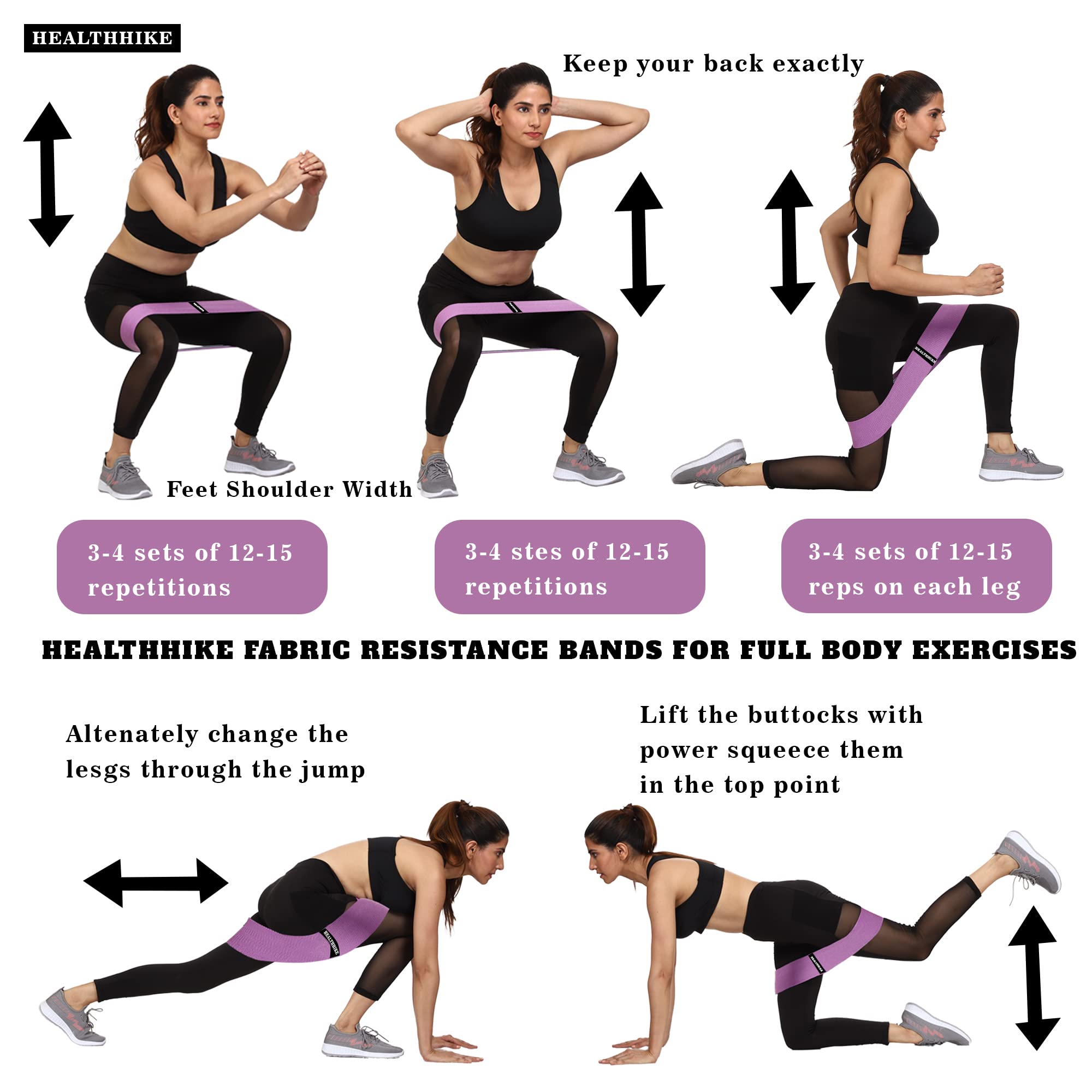Suhsai Resistance Bands 3 Sets, Non-Slip Exercise Bands For Hips & Glutes, Premium Fabric Booty