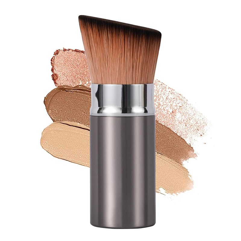 Pincel Kabuki retrátil chanfrado ACMEBEAUTY para base, blush e bronzer