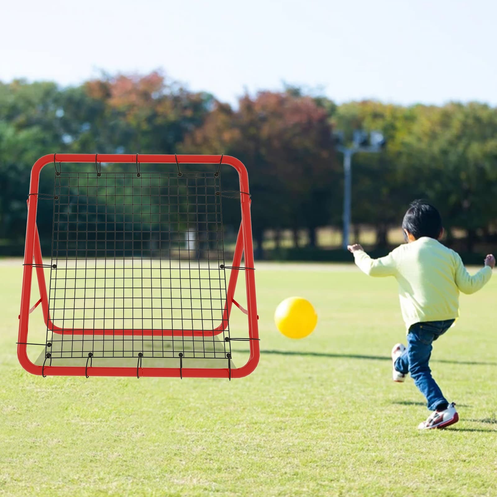 Red de rebote de fútbol, red de rebote para entrenamiento de fútbol, béisbol, tenis, ajustable, 5 niveles, plegable, para futbolín, atleta, para niños (100 x 100 x 65 cm)