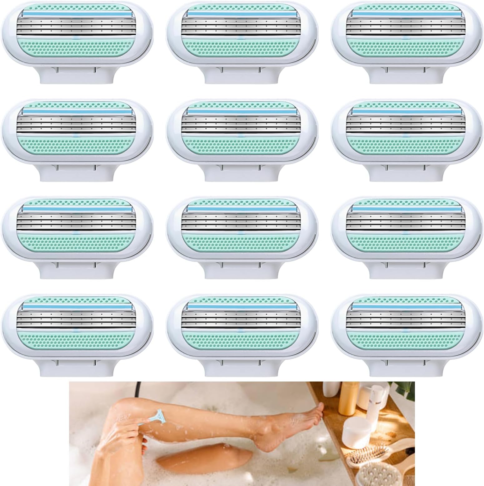 12 Pcs Replacement Razor Blades Compatible with Gillette Venus, Extra Smooth Women's Razor Blade Refills, 3 Layer Blade & Pivoting Head, Effortless Glide, Easy to Replace