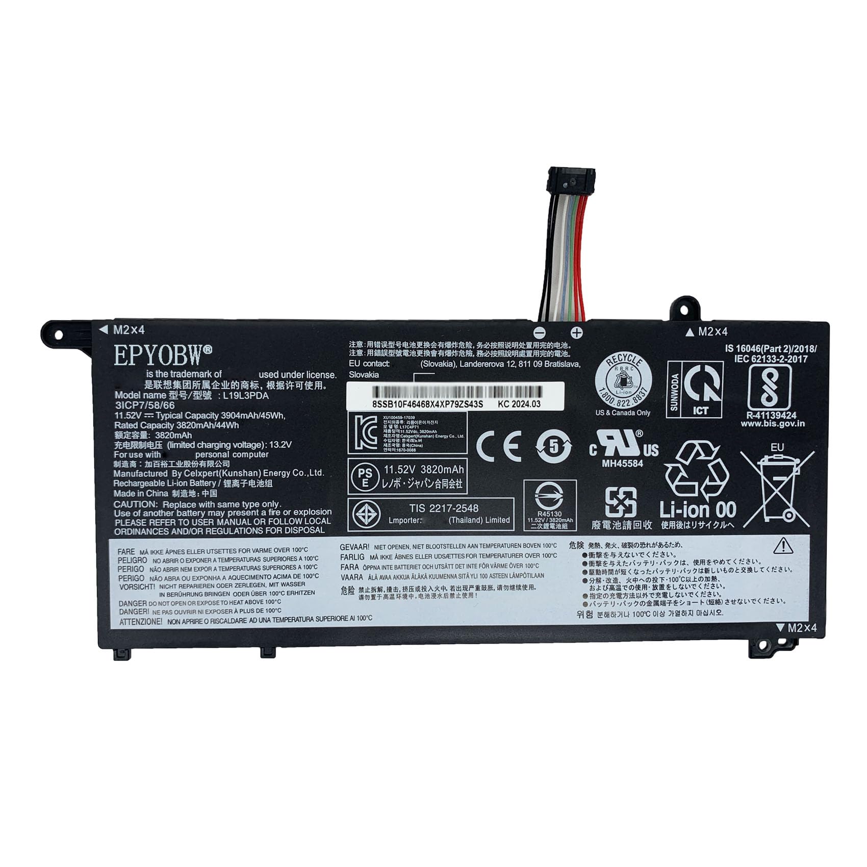 EPYOBW L19L3PDA Laptop Battery 45Wh 3900mAh 11.55V Compatible with Lenovo ThinkBook 14/15 G2 ITL are / G3 ACL ITL / G4 ABA IAP Series L19M3PDA