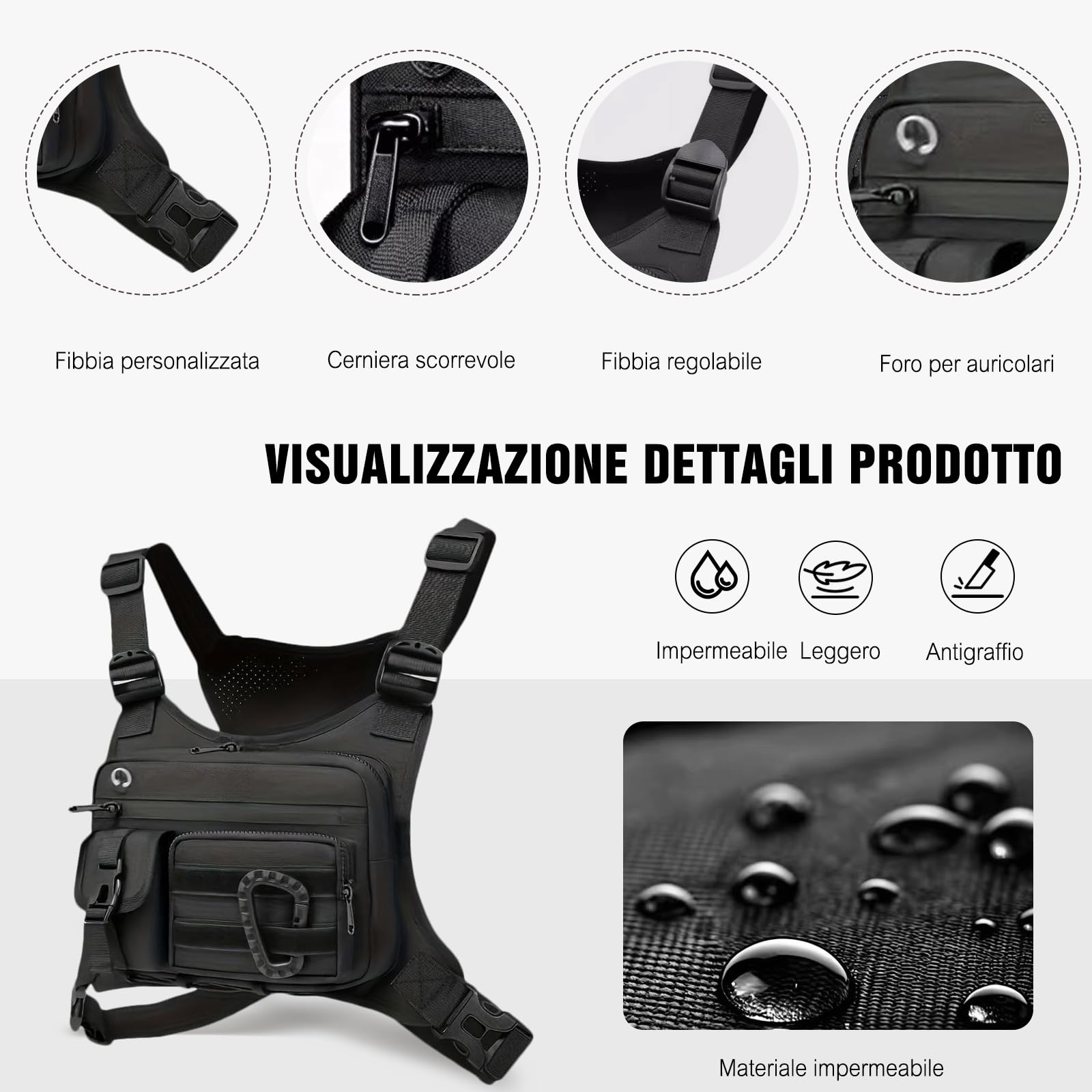 FANDARE Borsa Gilet Da Corsa Anteriore Antifurto Zaino Monospalla Borsa a Tracolla da Ascella per Uomo Donna Borsello Doppia Borsa a Spalla per Trekking Ciclismo Viaggio Moto EDC Zainetto