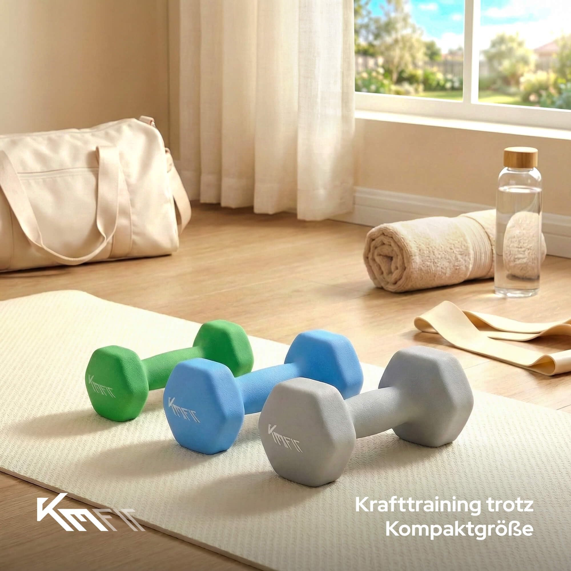 KM-Fit Hantelset 18 kg mit Ständer | Neopren Kurzhanteln 1–5 kg | Gusseisen, ergonomischer Griff, rollsicher | Fitness & Krafttraining für Home Gym