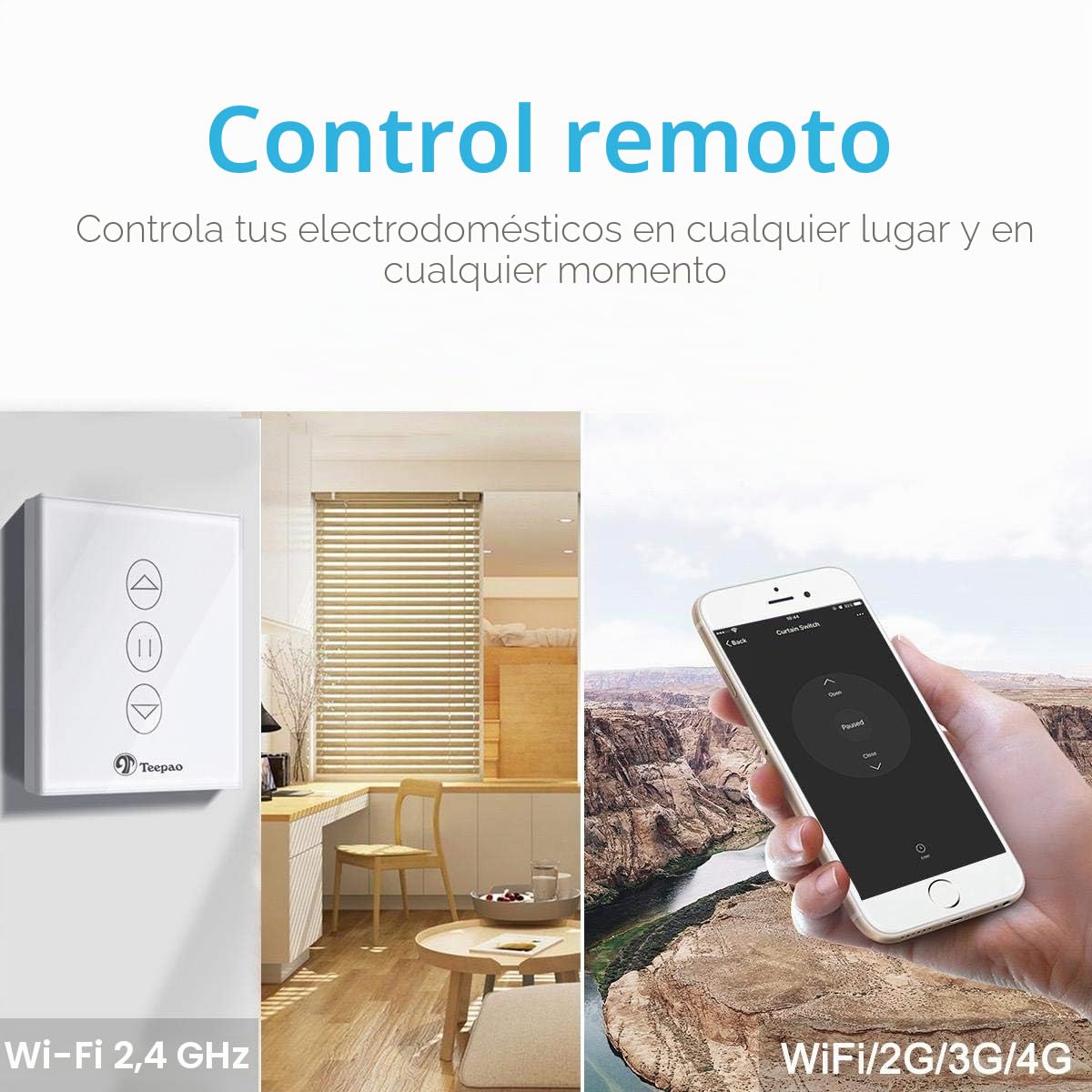 Interruptor de persiana inalámbrica, TEEKAR Smart Rolladen Temporizador compatible con Alexa Echo y Google Assistant, Alexa Persiana Interruptor de reloj para motor de persiana