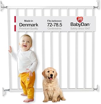 BabyDan No Trip, Covers openings between 72-78.5 cm/28.4-30.9 inches, Basic Stair Gate/Baby Gate/Safety Gate, Metal, White, Made in Denmark - Pet Gate/Dog gate