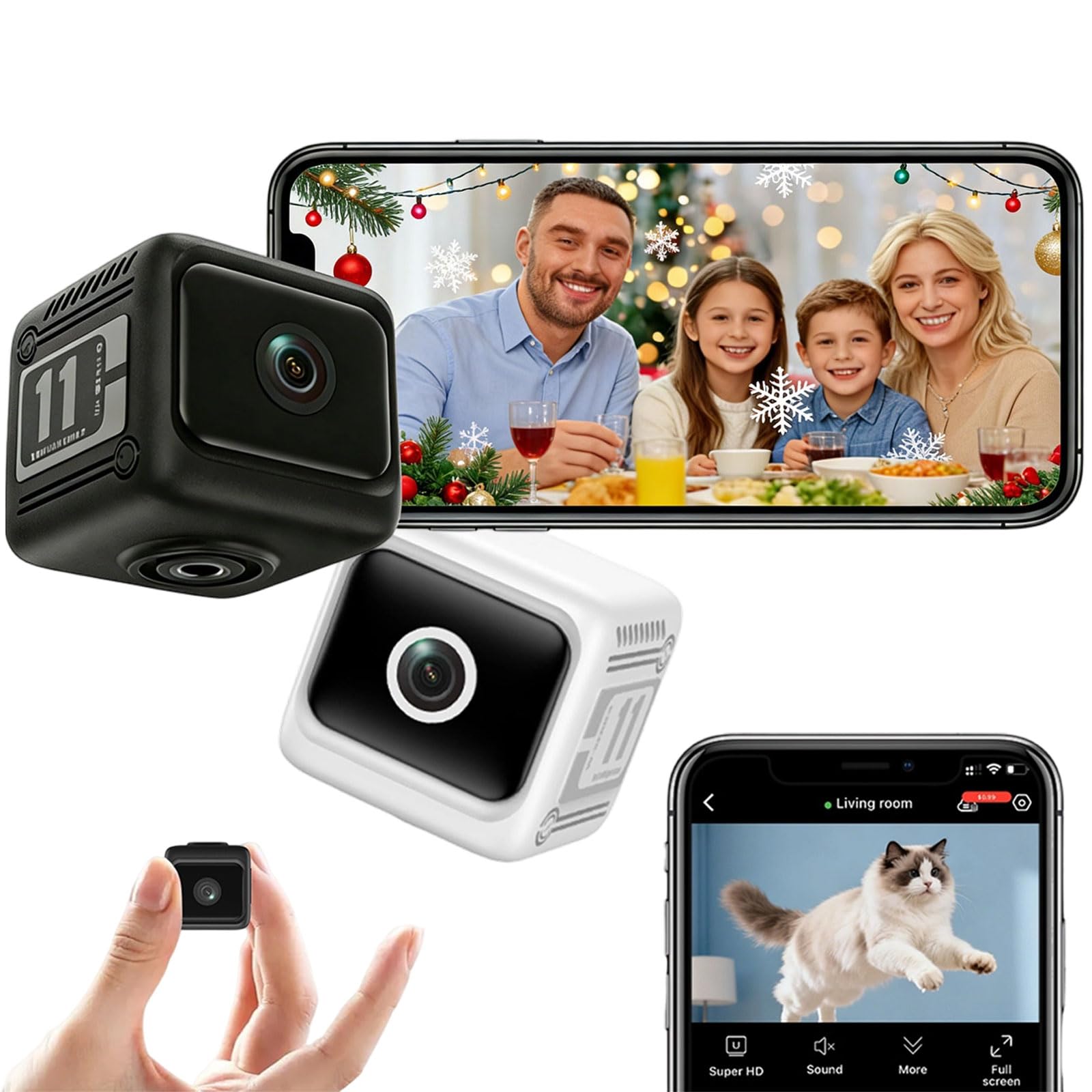 W11 Mini Wireless Security Camera, 1080p WiFi Hidden Cameras with Night Vision, App Control for Nanny/Camera Monitoring, Property Protection (Mix)