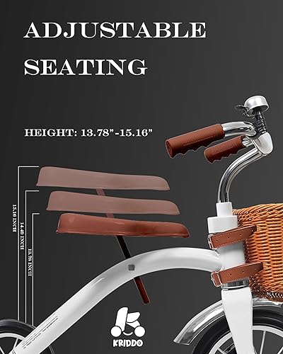 Miniatura 9 de KRIDDO Triciclo clásico de metal para niños pequeños, regalo para niños y niñas de 2 a 4 años, triciclo para niños de 1 a 3 años, cubierta trasera