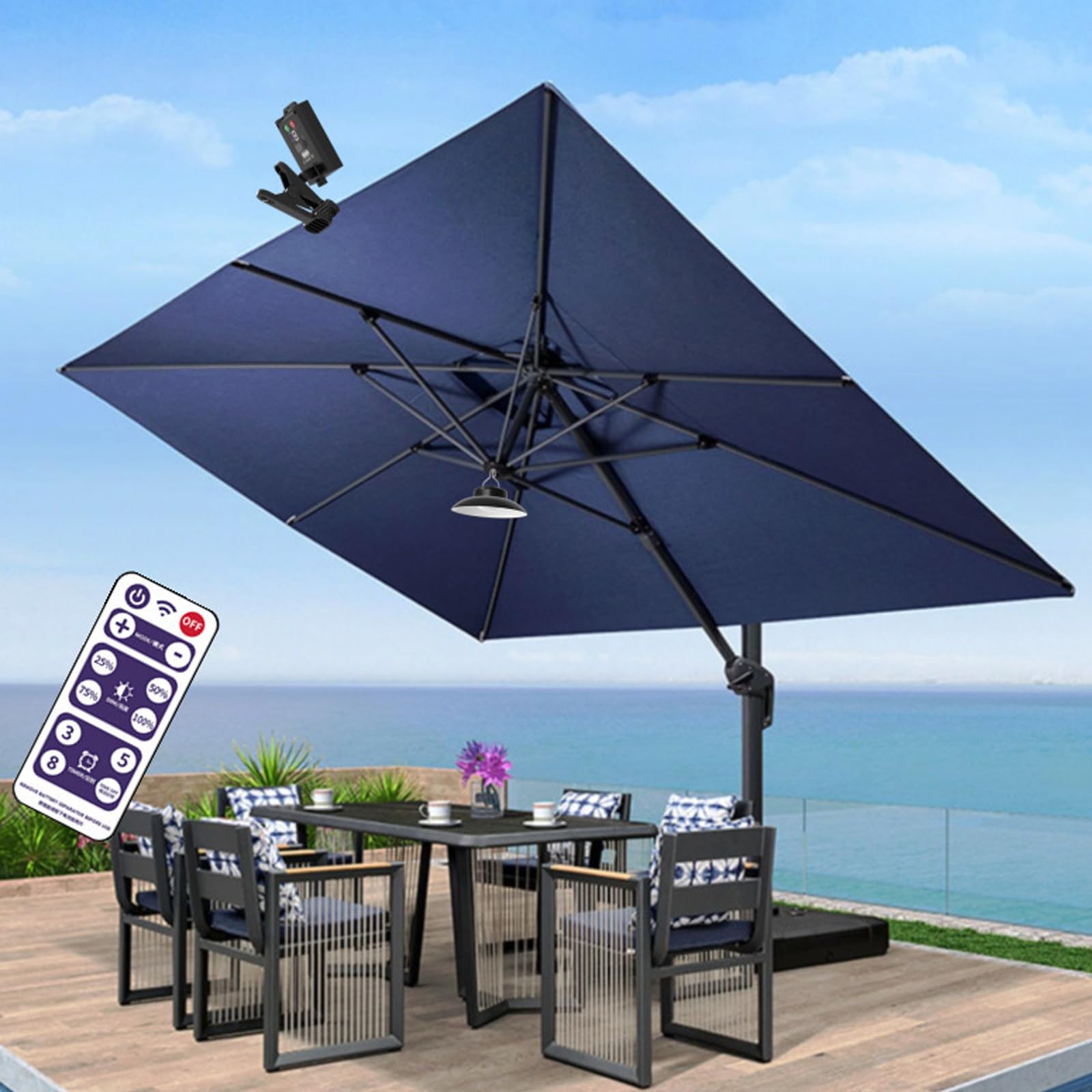 Lampe suspendue solaire parasol IP66 3 modes télécommande extérieur