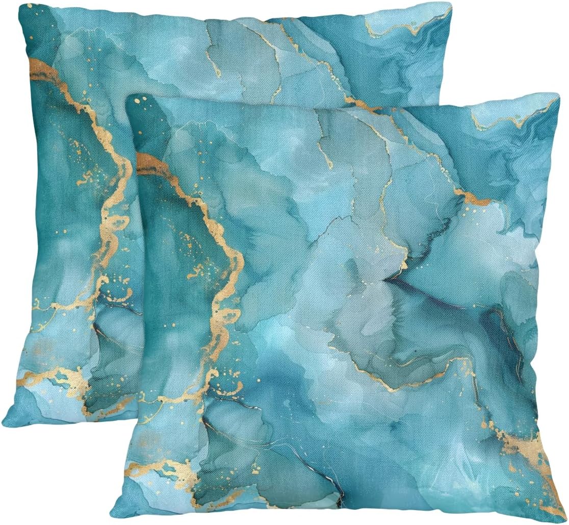 Marble Turquoise Print Throw Pillow Covers 26x26 Inch for Living Room Couch Bed Sofa Square Cushion Case Decorative Gold Teal Throw Pillow Cover Farmhouse Boho Home Decor