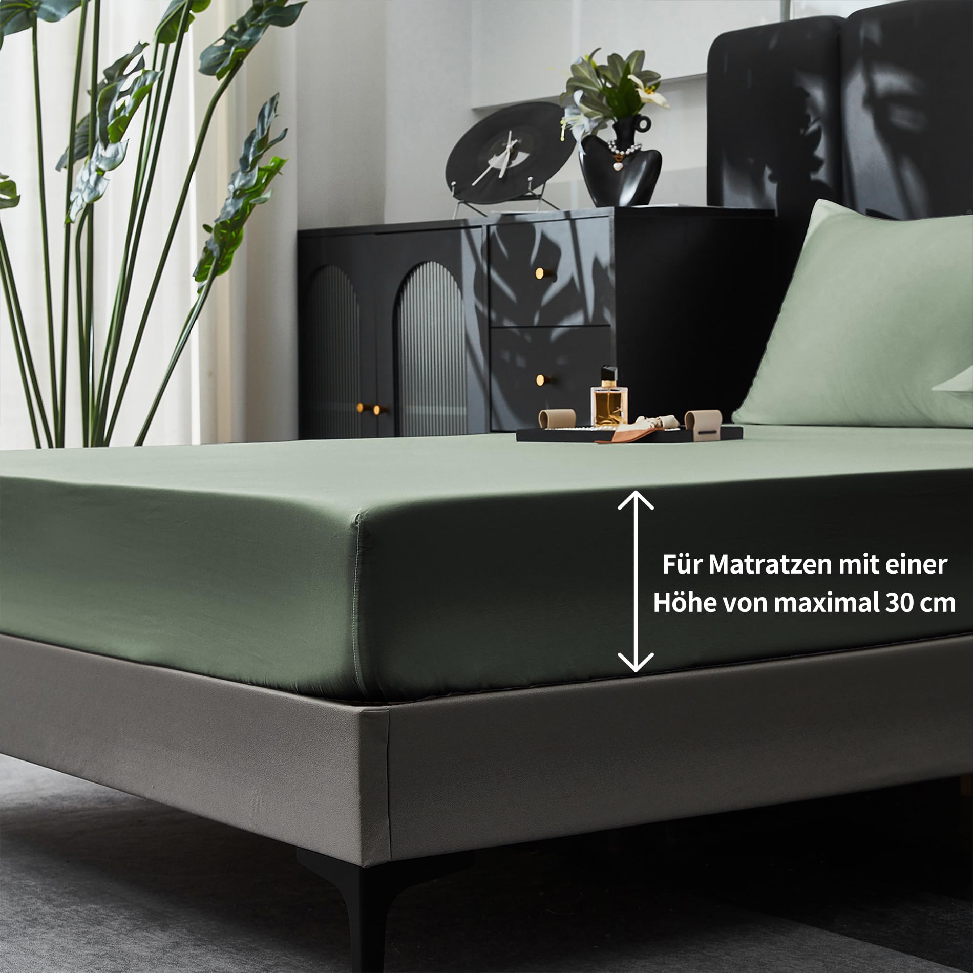 Spannbettlaken 180x200cm Baumwolle Satin Salbeigrün Bettlaken 180x200 100% Langstapelige Baumwolle Kühlend Weich Atmungsaktiv Mako Satin Spannbettlaken Boxspringbett Geeignet für 30cm Matratze