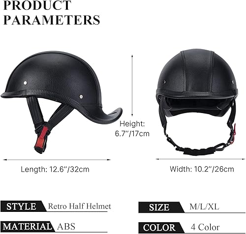 Miniatura 6 de Casco de Motocicleta de Cuero Retro de Media Cara para Adultos Hombres Mujeres, Cascos Estilo Gorra de Béisbol Aprobados por DOT, Cascos Vintage de