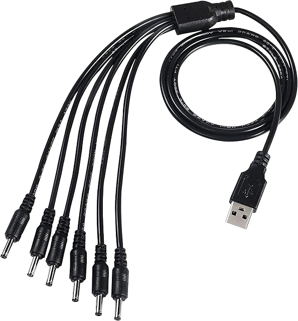 USB to DC 3.5mm x 1.35mm Power Cable Adapter Charger Cord 1 USB to 6 DC 3.5 1.35 Male Plug Connector Spliter - 1 m