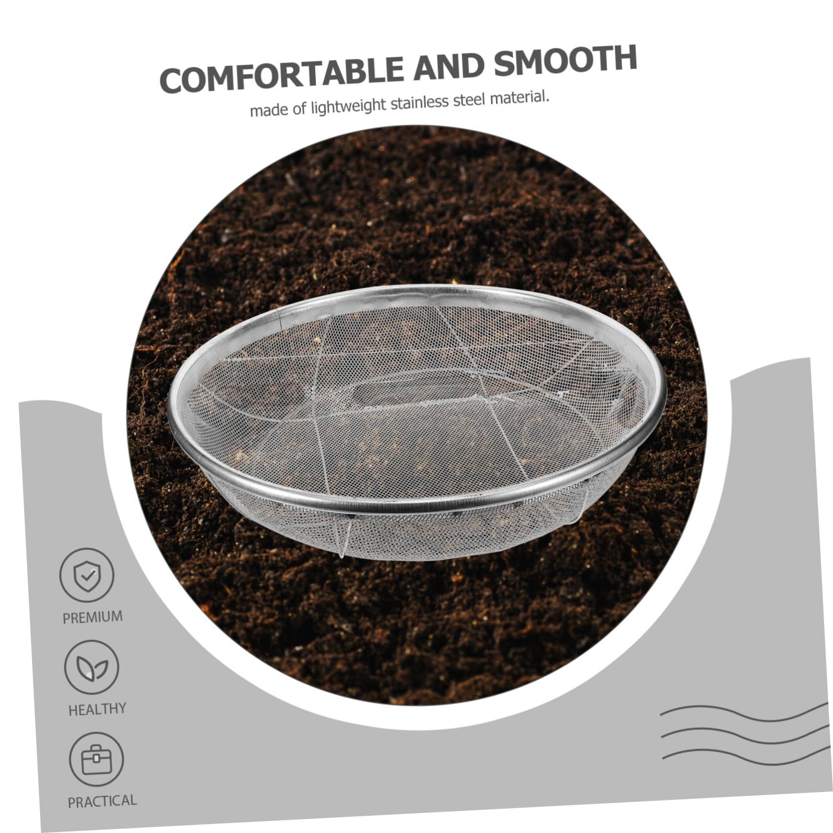 HANABASS Setaccio in Acciaio Inox per Giardino, Strumento Manuale per Setacciatura Terreno Maglia 2mm, Filtro per Rocce e Detriti, Utensile per Piantumazione e Cura del Prato, Facile