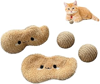 Sisal Toys for Cats, Small Sisal Balls Built-in Rattling Sound for Cats Scratch, Bite or Chase, Interactive Cat Toys for Indoors Kitten with Cute Peanut Pouch for Storage (1.77" - 2 Pieces)