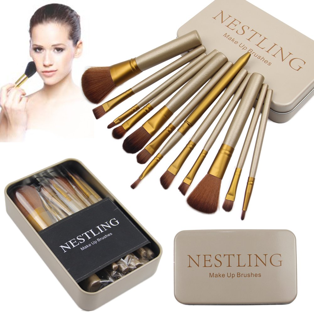 Nestling 12 Pcs Bamboo Handle Makeup Brushes Kabuki Powder Foundation blusher Cosmetic Brushes With Box
