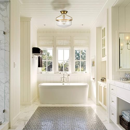 Miniatura 2 de YUBOLE Modernas luces de techo de cristal transparente dorado de mediados de siglo de latón de 14 pulgadas de ancho, montaje semiempotrado para