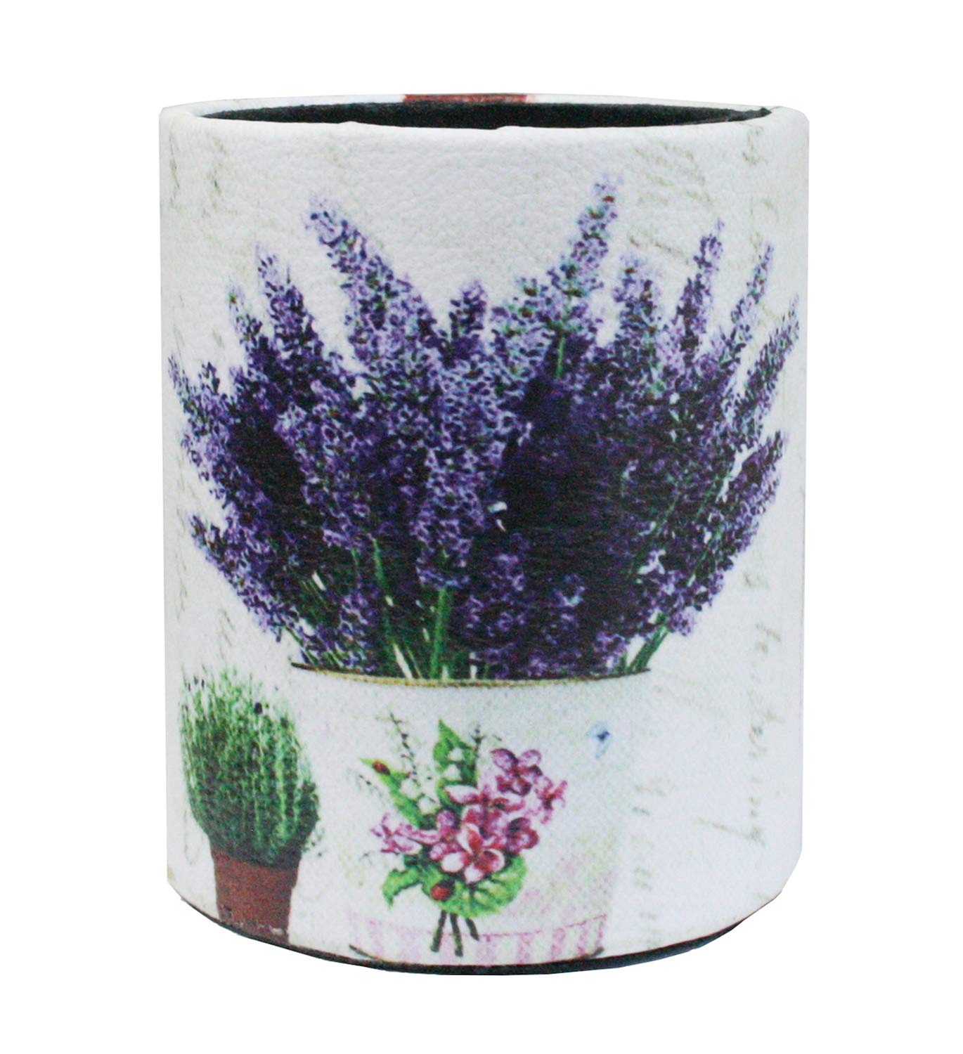 Emartbuy Round PU Leather Fabric Designer Pen Pencil Stand Holder - Floral Purple