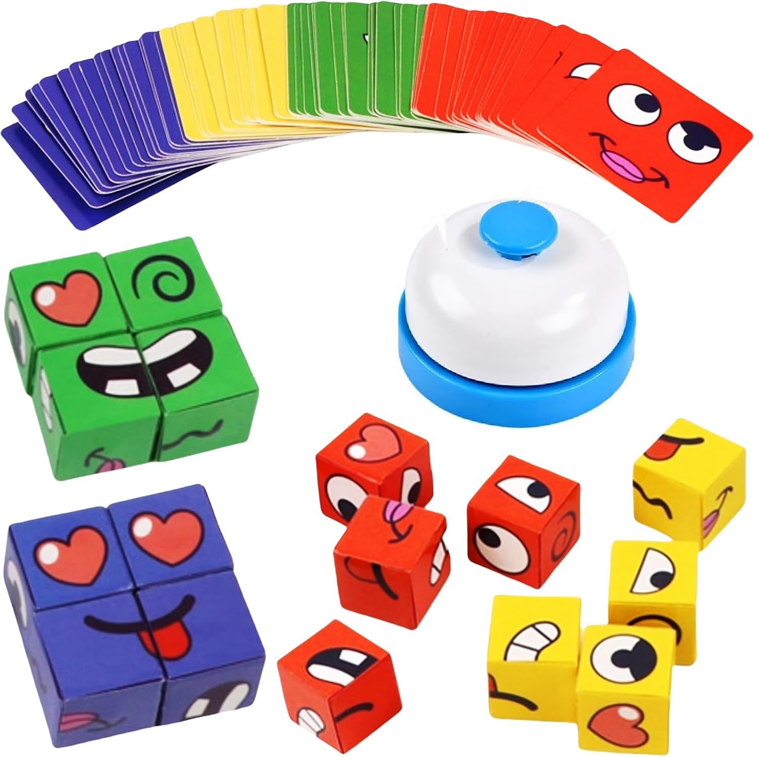 Amitasha Face Change Rubika Cube Puzzle Game Wooden Block Puzzle Brain Teaser Expression Matching Cards Educational Toy for Kids and Adult