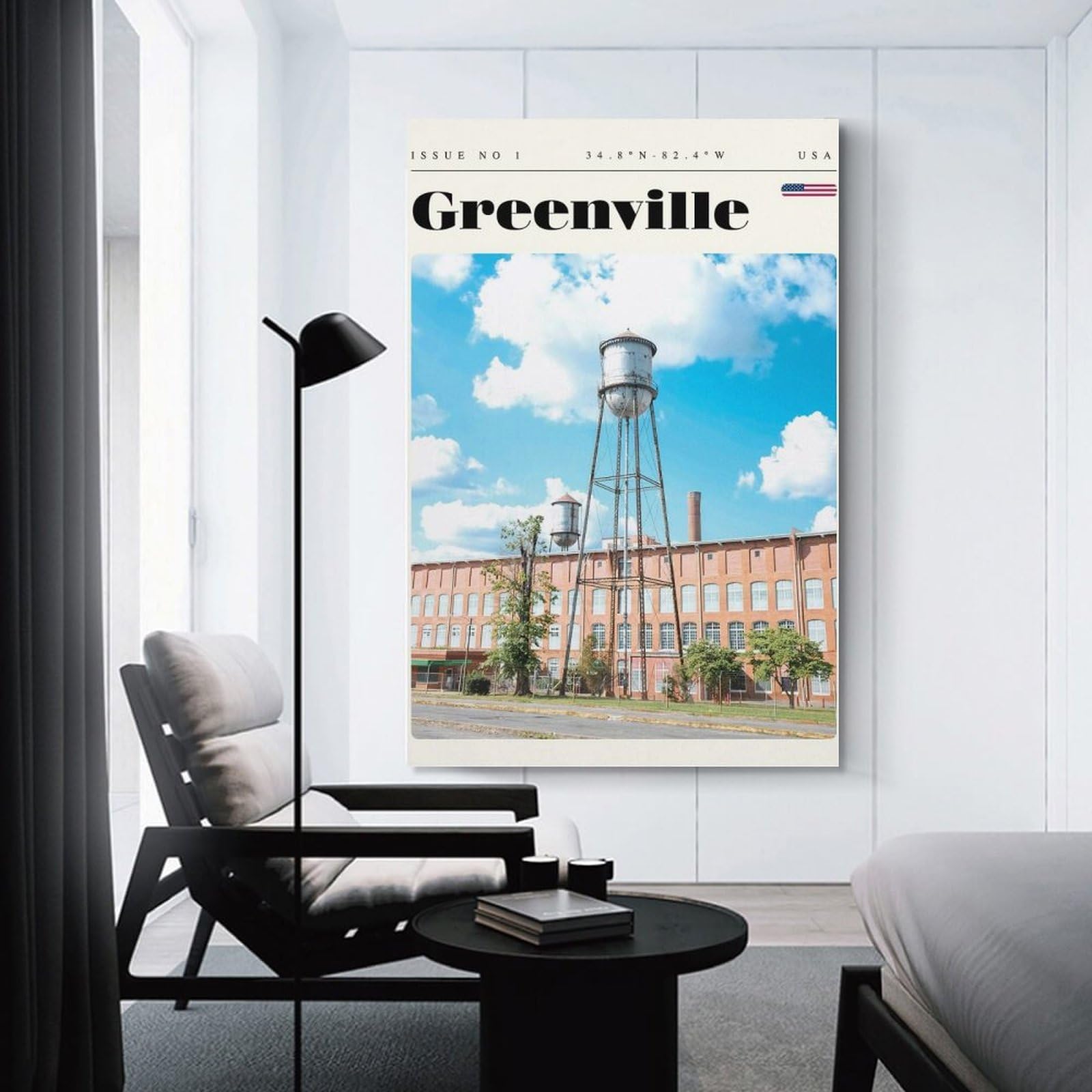 Junmoney Greenville Travel Art Canvas Art Print, 20x30inch(50x75cm), for Office Decor, Home Working Or Creative Rooms, Wall Art That Adds Style to Work Areas