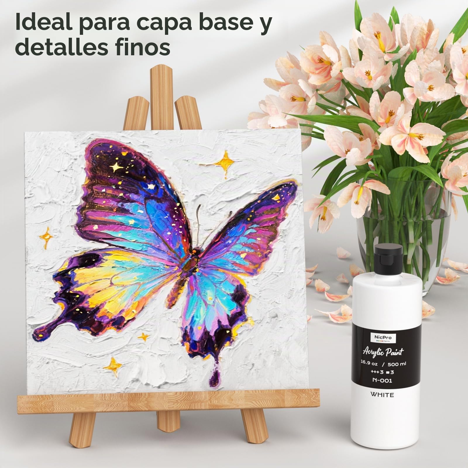 Nicpro Pintura Acrilica Blanca 500ml, Pigmentos Intensos, Pintura Manualidades No Tóxica para Múltiples Superficies: Lienzo, Madera, Cuero, Cerámica, Piedra-Suministros de Pintura Artística