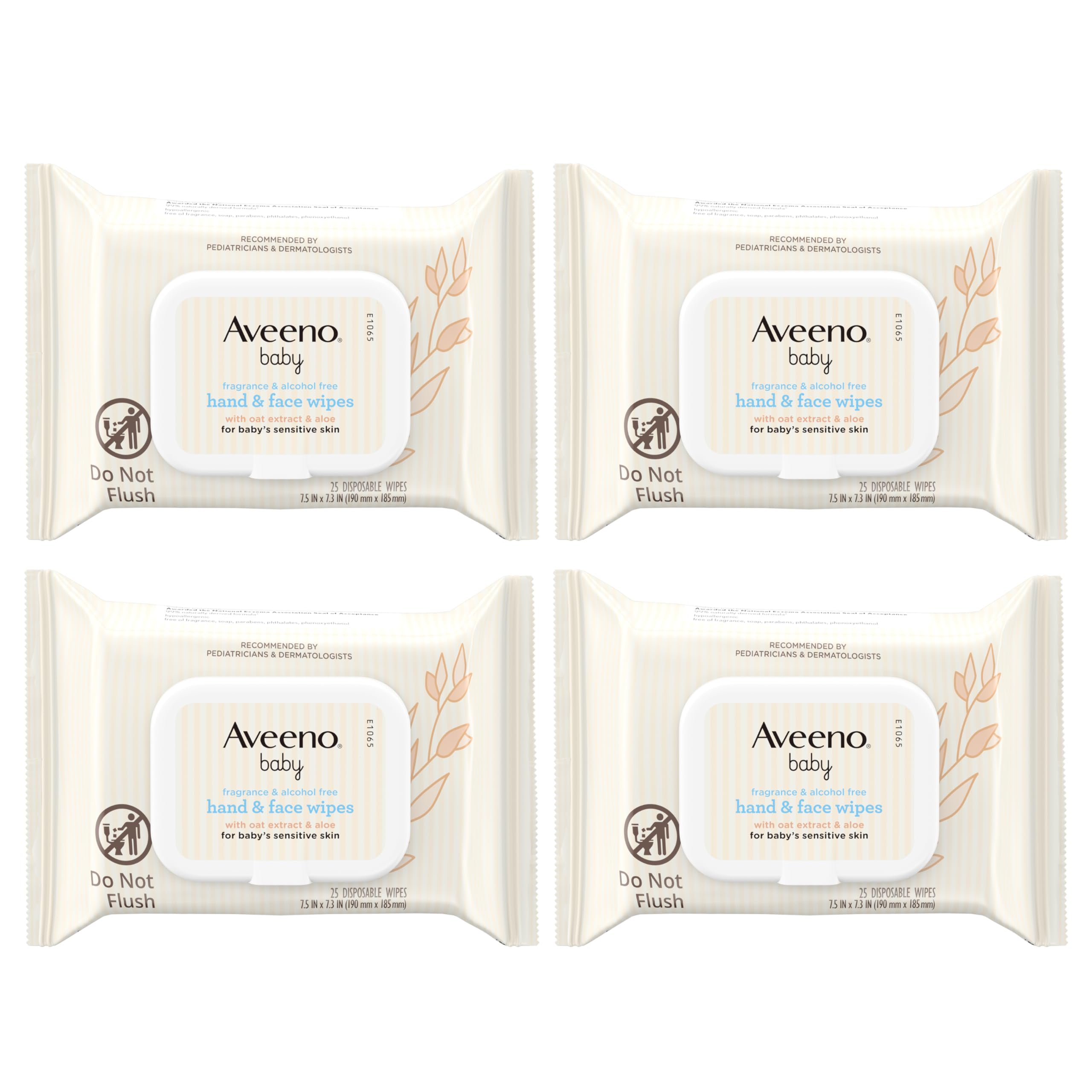 Fragrance-Free Hand & Face Wipes with Oat Extract & Aloe, Cleansing & Moisturizing Baby Wipes for Sensitive Skin, Sulfate-, Alcohol-, Paraben- & Dye-Free, Hypoallergenic, 25 ct (Pack of 4)