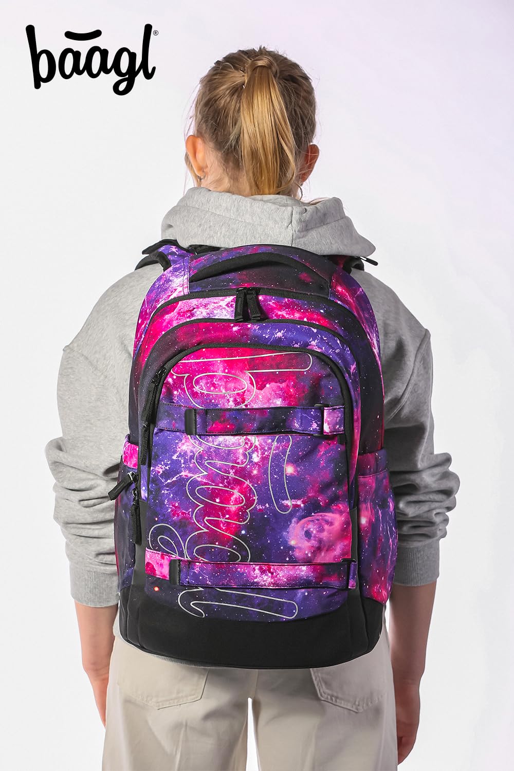 Baagl Juego de mochila escolar para niños y niñas, adolescentes, 3 piezas, mochila de skate Max, mochila escolar a partir de 3ª clase, mochila escolar con correa para el pecho, mochila ergonómica para
